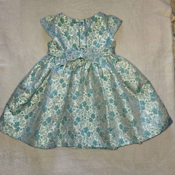 Gymboree Teal N Silver Dress 18-24M Brocade Flowers Princess Beautiful Shimmery - Picture 2 of 12